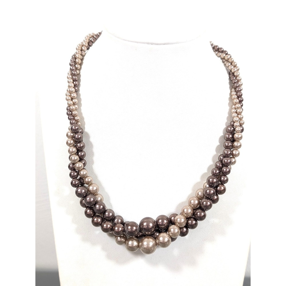 Roman‎ Brown Beige Faux Pearl Multi Strand Twist Statement Necklace Retro 18 in